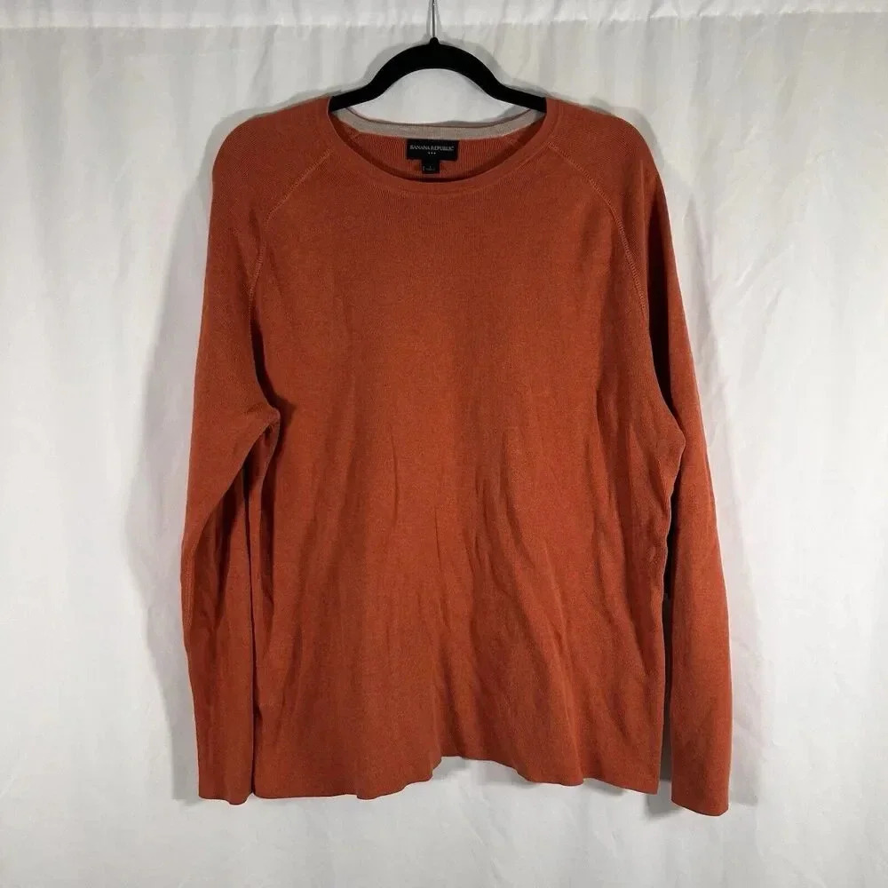 Banana Republic Sweater Men's Large Orange Crew Neck Long Sleeve 100% Cotton